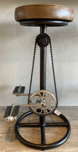 Retro Vintage Quirky Stool Bicycle Pedal Man Cave Kitchen Breakfast Bar Leather - Picture 9 of 12