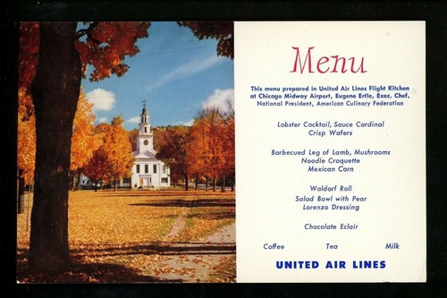 Menu postcard United Air Lines New England Church Chicago Illinois IL - Picture 1 of 2