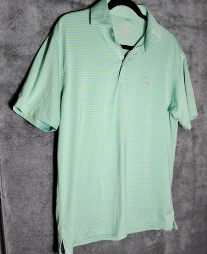 Rhoback The Birdie Stripe Golf Mens polo shirt Size S Green Blue Short Sleeve