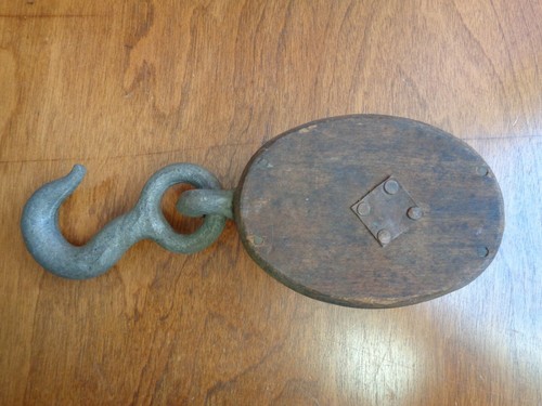 Vintage Antique Wood Block Single Pulley with Steel Hook&Wheel  - Picture 7 of 8