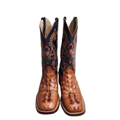 Ferrini Cognac Navy Caiman Hornback Crocodile Print Boots Women's Size 6 - Picture 3 of 13