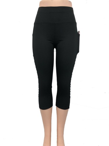 Womens YOGA Gym Pants Black Color Long Pants/Capri Pants w Side Pockets - Picture 18 of 22