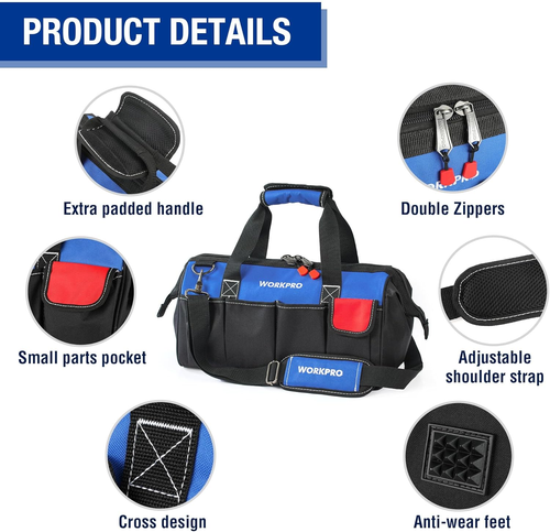 18-Inch Close Top Wide Mouth Storage Tool Bag with Adjustable Shoulder Strap, St - Picture 4 of 12