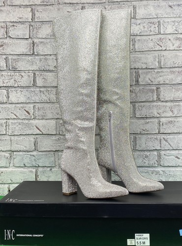 Botas I.N.C International Phebe Plata Cristal Sobre la Rodilla Estrás Talla 5.5 - Imagen 3 de 15