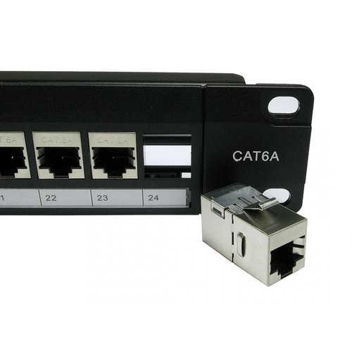 1U 19" Cat6A Shielded 24 Port In-Line Patch Panel Network Ethernet Rack Mounting - Picture 2 of 4