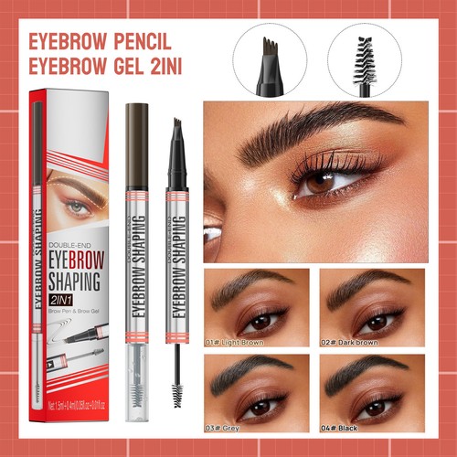 1Pc Waterproof Durable 2-in-1 Liquid 4 Fork Tips Eyebrow Pencil and Gel Brow Pen - Picture 3 of 22