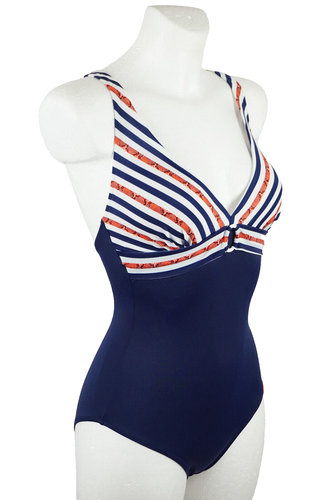 Lidea Badeanzug Größe 36 C Cup Bademode Blau Weiß Braun Schwimmanzug Sommer - Bild 5 von 5