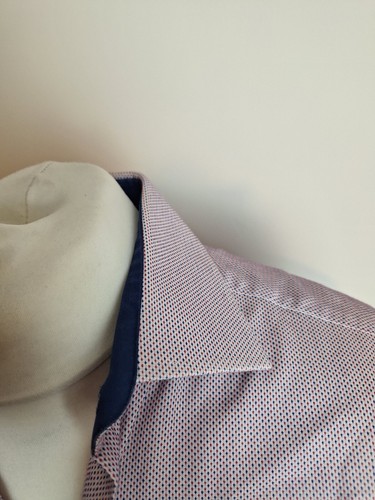 Hawes & Curtis Shirt Red Blue Medium Slim Fit Button Cuff - Picture 3 of 5