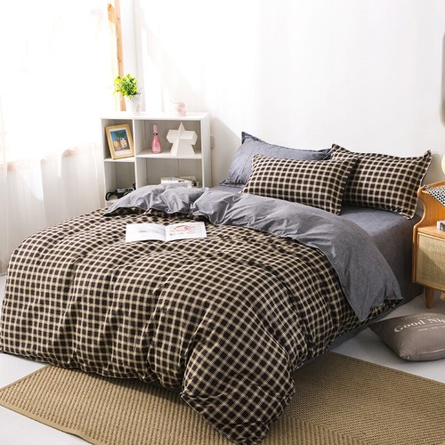 Simple Plaid Cotton Bedding Quilt Cover Set with Pillowcase Single Queen King - Picture 9 of 12