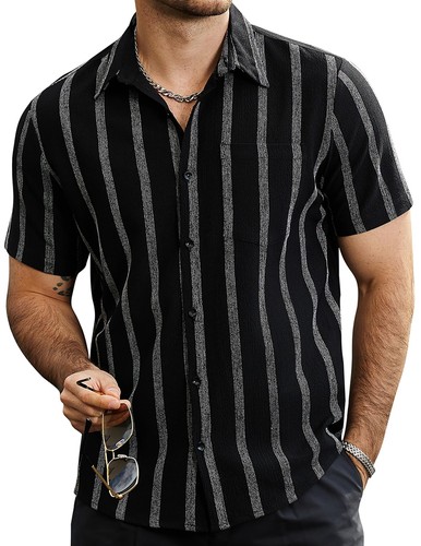 Mens Hawaiian Button Down Shirt Short Sleeve Tropical Beach XX-Large Black