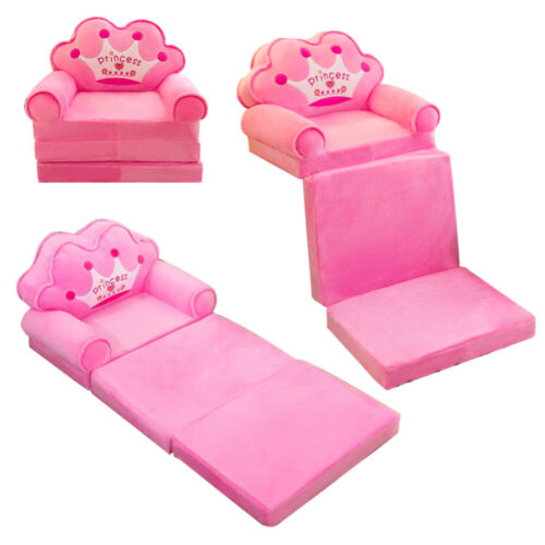 3-in-1 Foldable Kids Couch Fold Out Lounger Comfy Toddler Princess Sofa Chair Be - Picture 4 of 33
