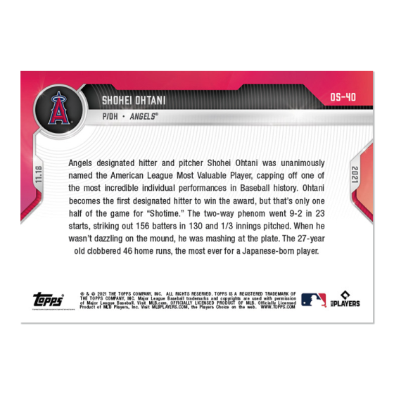 Shohei Ohtani - 2021 MLB TOPPS NOW Card OS-40 AL MVP AWARD WINNER ...