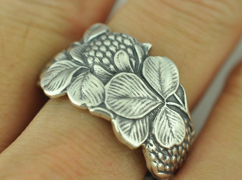 Solid 925 Sterling Silver Clover Flower Floral Adjustable Spoon Ring - Picture 6 of 6