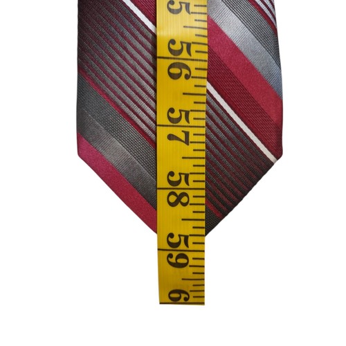 Van Heusen Krawatte Seide Jacquard Streifen rot grau gestreift - 100% Seide - Bild 9 von 9