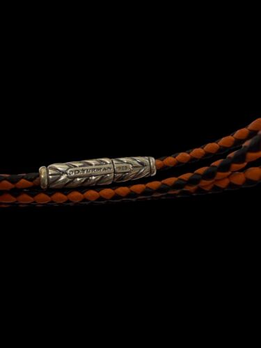 David Yurman Sterling Silver Chevron Triple Wrap Orange & Black Leather Bracelet - Picture 3 of 3