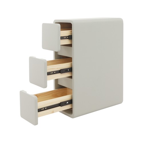 Bedroom Bedside Table Small Narrow Storage Nightstand w/ 3-Drawer Light Grey - Picture 13 of 16