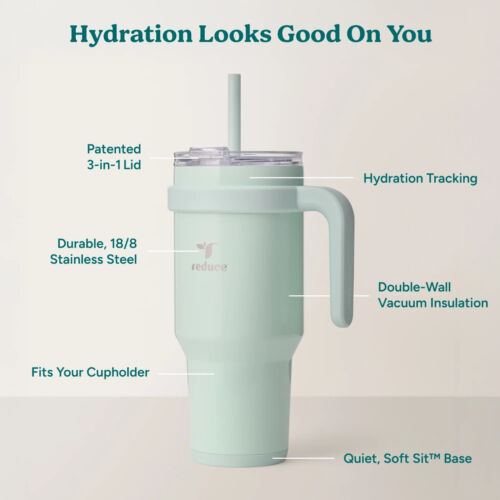 Reduce Slim Cold1 Tumbler - Straw, Lid & Handle. Stainless Steel 40oz, Seaglass - Picture 3 of 5