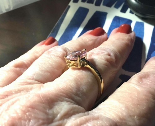 Rhodium Plated Pear Cut Pink CZ Engagement Birthstone Ring SZ 7-9 - Picture 3 of 3