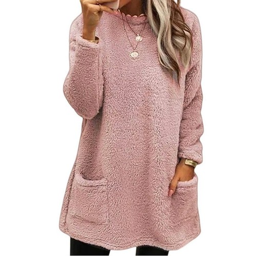 Womens Fluffy Fur Teddy Bear Fleece Hoodie Jumper Pocket Pullover Sweatshirt Top - Picture 14 of 19