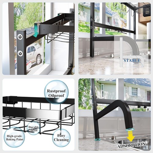 Over The Sink 2 Tier Dish Drying Rack Adjustable for Kitchen Counter with Hooks - Picture 9 of 9