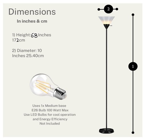 Home Dorm 68" Tall Black Metal Heavy Duty Base Floor Lamp w/White Plastic Shade - Picture 16 of 16