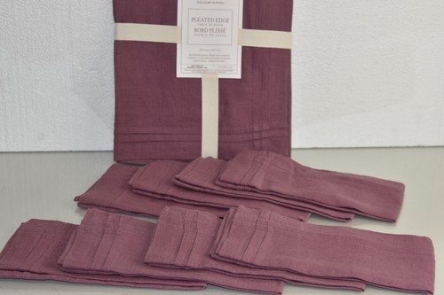 Nuovo Williams Sonoma 8 Tovaglioli & Runner da Tavolo Plissettato Bordo Bordeaux