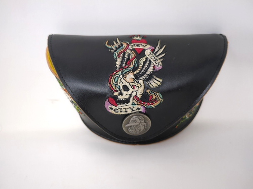 ED HARDY Vintage Tattoo Sunglass Case "NYC" Skull Snake & Roses w/Broken Glasses - Picture 6 of 13