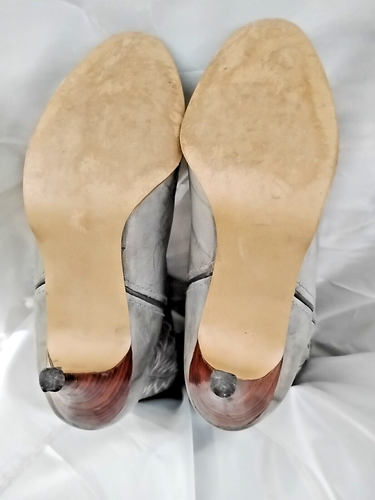 Jeez Lady's Boots Size 8.5 Med Silver Gray American Made Classic Gold Accents - Picture 14 of 14