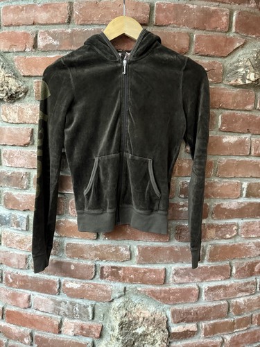 Vintage 2000s Y2K Juicy Couture Velour Zip Up Hoodie Brown Size P Made In USA