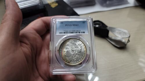 1886 P Morgan Silver Dollar $1 PCGS MS 63 Crescent Rainbow Toning - Picture 2 of 9