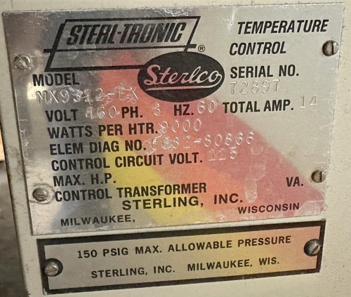 Sterlco MX9312-EX Sterl-Tronic Heated Temperature Control w/ M3 System 460V 3 Ph - Picture 3 of 3