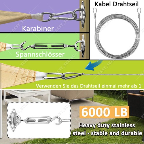 Sonnensegel Aufbauset Befestigung Edelstahl Schattensegel Zubehör Spannschlösser - Bild 30 von 59