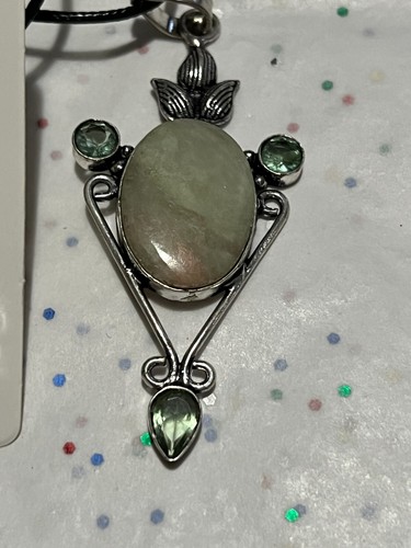 Aqua Seraphinite Gemstone 925 Sterling Silver Plated Pendant & Earring Set - Picture 7 of 16