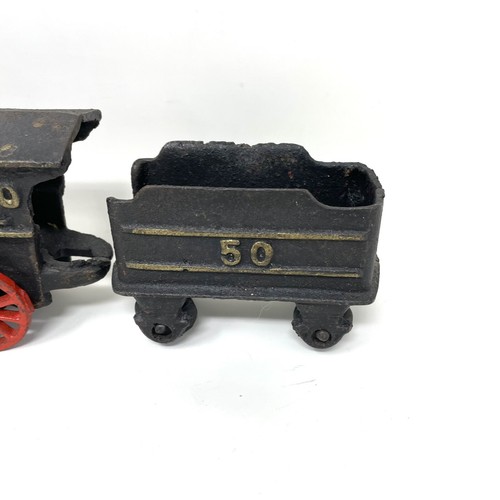 Vintage Cast Iron Locomotive & Coal Car 50 Train Railroad Missing Coupler 11" - Picture 3 of 7