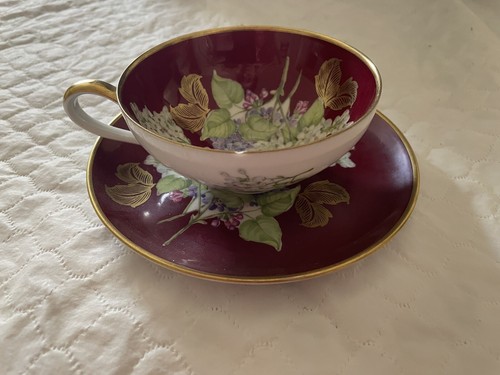 RKW - Bayern - Made in Germany - rot/gold Blumenmuster antike Teetasse & Untertasse