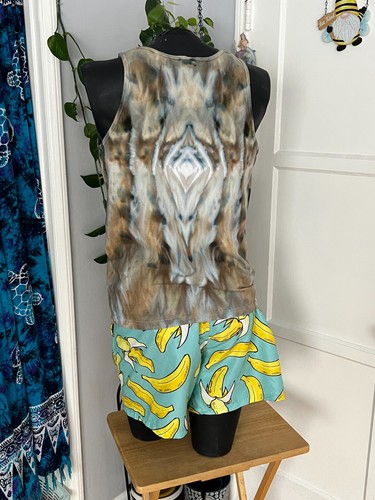 Roll Fold Ice Tie Dye T-Shirt, Mens L Tank Top, Sand & Teal Blue - Picture 4 of 10
