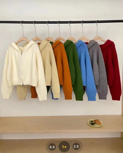 OFF WHITE Cardigan donna stile coreano stile pigro doppia cerniera con cappuccio in maglia