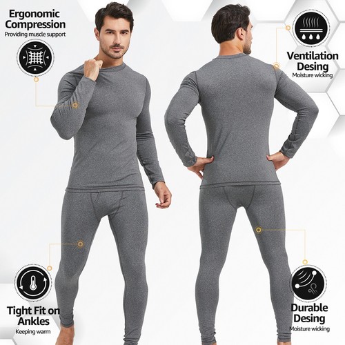 UNIQUEBELLA Mens Long Johns Thermal Set Long Sleeve Top Bottom Warm Underwear - Picture 10 of 15