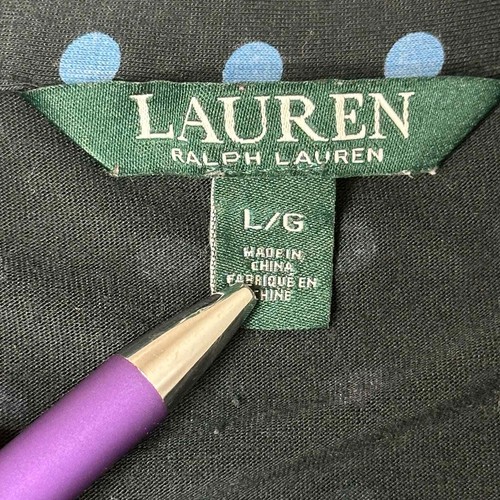 Lauren Ralph Lauren LRL Navy Blue Polka Dot Butterfly Sleeve Top Womens Size L - Bild 5 von 10