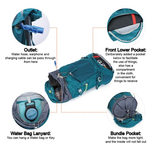 50L Hiking Backpack Waterproof Camping Backpacking Daypack Hydration Backpack - Picture 41 of 60