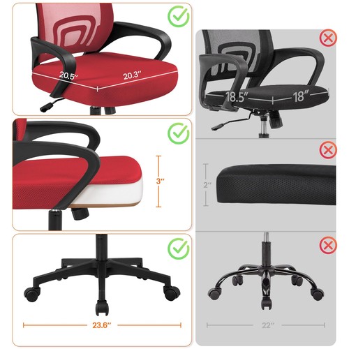 Yaheetech Red Modern Ergonomic Office Chair Mid Back Mesh Task Chair with Lum... - Picture 6 of 9