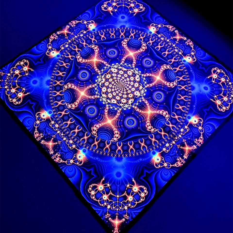 Tapiz UV Psy Madala, reactivo a la luz negra, tapiz psicodélico arte Trippy DMT Foto 3 de 4
