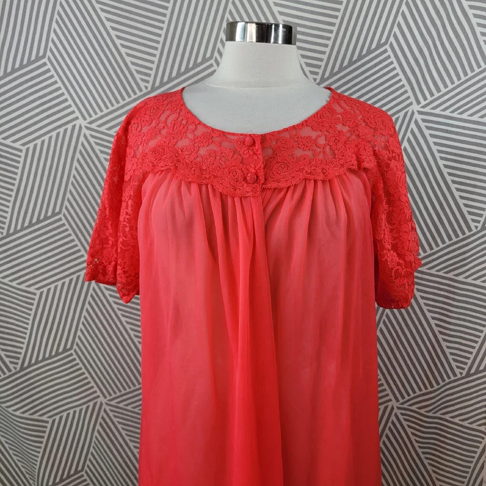 复古 60 年代蕾丝长袍 尺寸 中号 层叠 半透明 雪纺 性感 Housecoat 海报 — 第 3/4 张图片