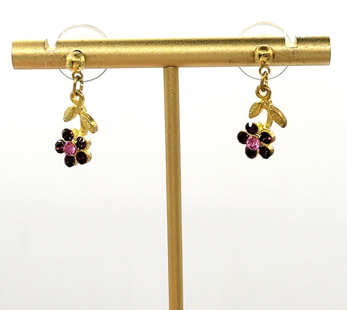 Moderno Pequeño Delicado Flor con Púrpura Rosa Estrás Gota Tono Dorado Pendientes - Imagen 14 de 20