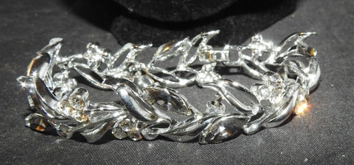 Stunning Vintage Unmarked Silver Bracelet with brownish Rhinestones - Picture 7 of 10
