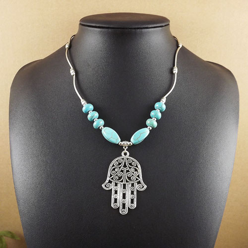 20 style Vintage Women's Tibetan Silver Turquoise Beads String Pendant Necklace - Imagen 41 de 149