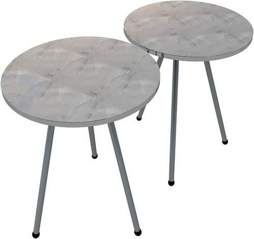 Set of 2 END Tables Marble Look Wood Round Sofa Side Table for Small Spaces - Picture 65 of 73