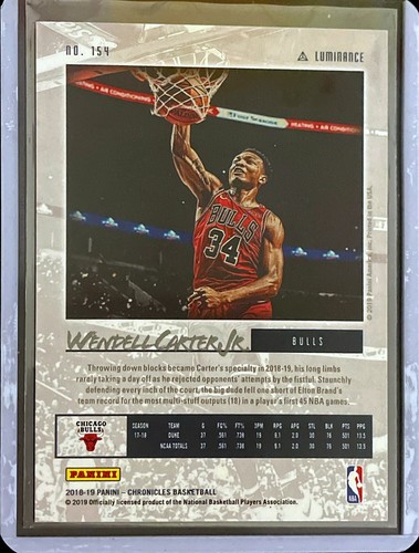 Wendell Carter Jr - 2018-19 Panini Luminance Basketball - Rookie / RC #154 - Foto 2 di 2