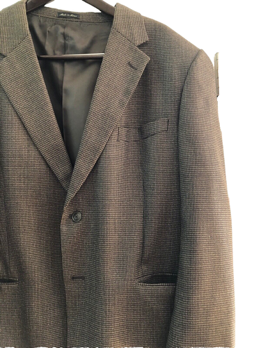 Men’s Macy’s Club Room By Charter House Brown Tan Plaid Sports Coat Jacket 46R  - Picture 3 of 5