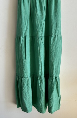 TOKITO Ladies Green Dress Sz 8 Off Shoulder Puff Sleeve Tiered Midi Linen Blend - Picture 6 of 15